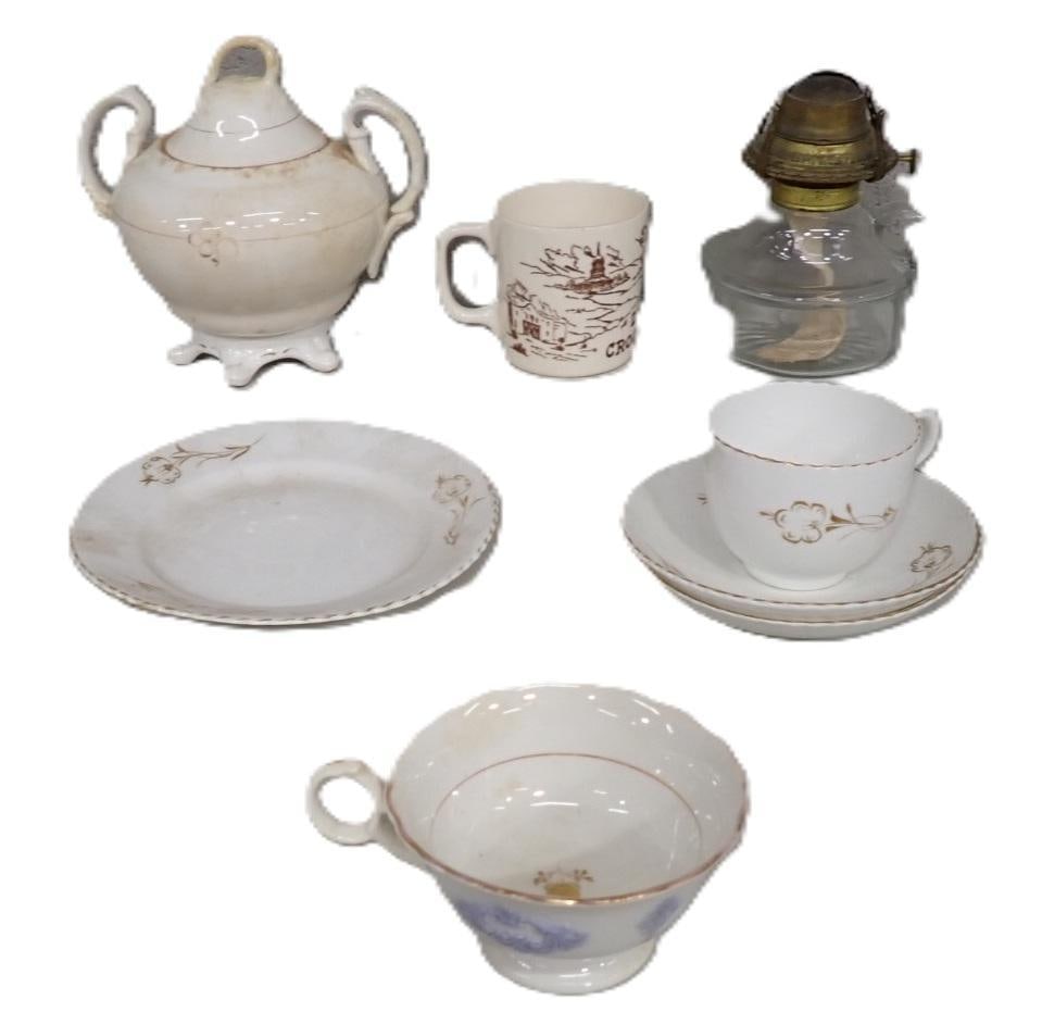 Vintage Porcelain Tea Cup, Saucers, Sugar, Plate, Coffee Mug, Antique Oil Lamp (1 of 11)