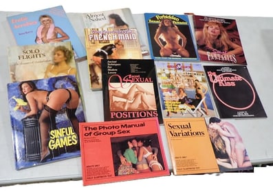 Lot of Vintage Adult Books including Instructional, Erotic Aerobics, Solo Flights, Ultimate Kiss, Ph