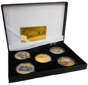 Set of 5 Pearl Harbor 24K Gold Plated Coins with COA