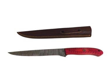 Knife with Red Wooden Handle and sheath