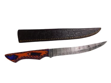 Knife with Sheath and colorful Wood Handle and Sheath