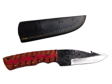 Knife with Wooden Handle and Hook on back of the blade - with Sheath