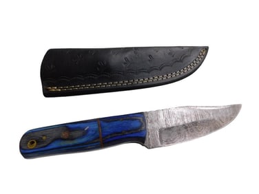 Knife with Blue Wooden Handle and Sheath