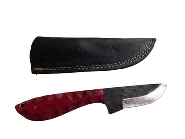 Knife with Red Handle and Sheath