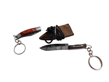 Pair of Keychain Pocket Knives including One Folding and one with a Sheath