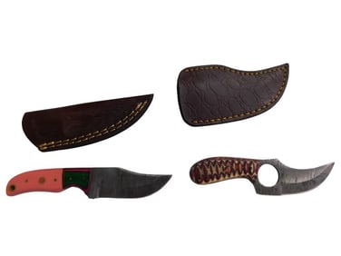 Pair of Small Pocket Knives with Sheaths - One has a Loop in the base of the blade
