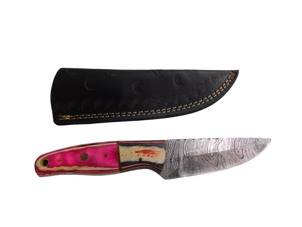 Knife with Colorful Wooden Blade. Comes with a Sheath: Knife with Colorful Wooden Blade. Comes with a Sheath All pictures are considered part of the description and should be examined carefully by bidders. Live Auctioneers is now offering Live Shipping th