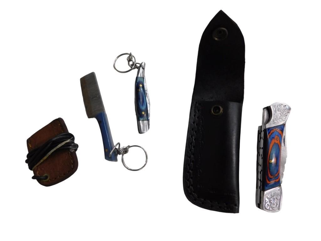 3 Pocket Knives including Two Folding knives, Two with Key Chains and Two of them have Sheaths (1 of 7)