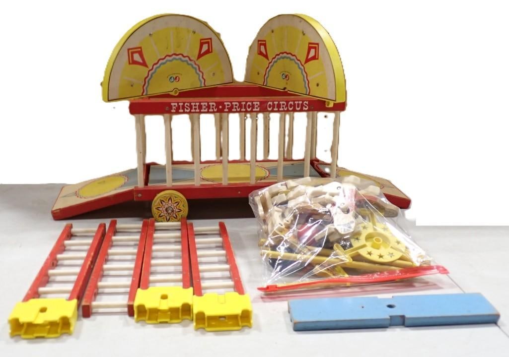 Vintage 1962 Fisher Price Wood Circus Car with People, Animals, Accessories: Vintage 1962 Fisher Price Wood Circus Car with People, Animals, Accessories All pictures are considered part of the description and should be examined carefully by bidders. Live Auctioneers is now off