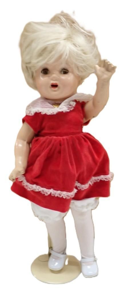 Vintage 1940's or 50's Composition 19" Flirty Eyes Jointed Doll - unmarked with Damaged Thumb (1 of 8)