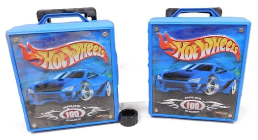 Pair of Hot Wheels Car Cases = one has a loose wheel