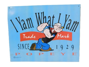 Vintage Popeye I Yam what I Yam Metal Sign