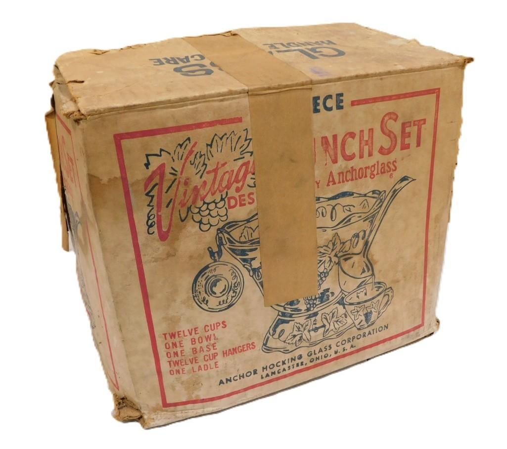 Vintage Anchor Hocking Glass Punchbowl Set with original Box (1 of 8)