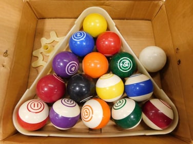 Set of Vintage Pool Balls with Triangle