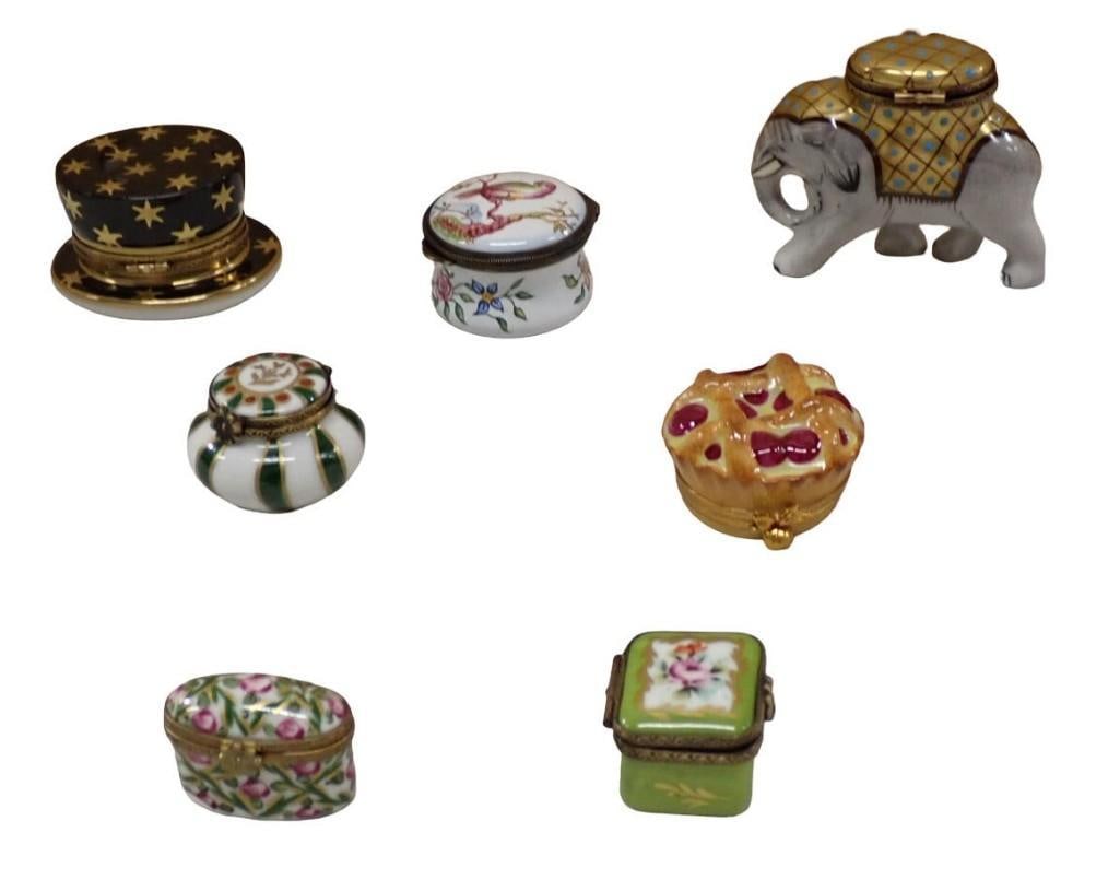 Lot of Limoges Trinket Boxes including Elephant, Cherry Pastry, Magician's Hat, Green Stripe Box, et (1 of 20)