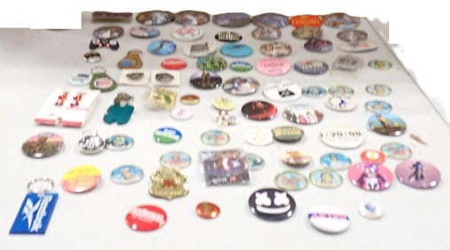 Lot of assorted Buttons and Key Chains including Political, Vintage Baseball, Sports, Misc. Etc.