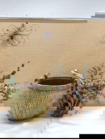 Wicker Basket with Home Decor and Fake Plants, Butterfly, etc.