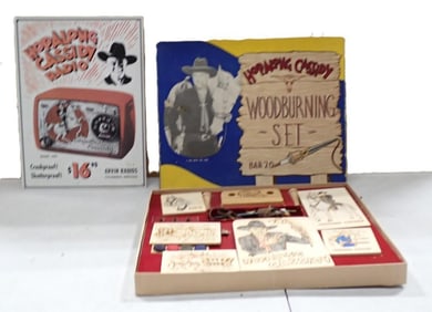 Hopalong Cassidy Lot including Woodburning Set, Radio Metal Sign