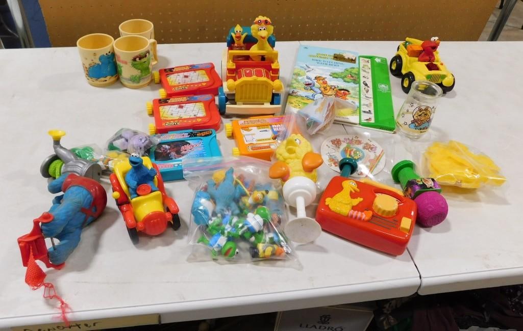 Children's Toy Lot - Mostly Sesame Street including Vintage - books, figures, cars, mugs, etc. (1 of 9)