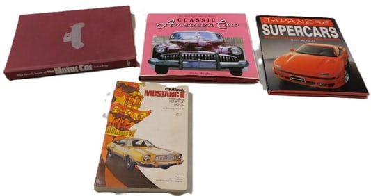 4 Car Books including Chilton's Mustang Repair Guide, Bosch Book of the Motor Car, Japanese