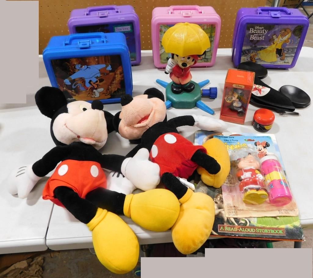 Toy Lot including Walt Disney - Lunch Boxes, Vintage Mickey Mouse Sprinkler, Plush, Schmid Ornament (1 of 10)