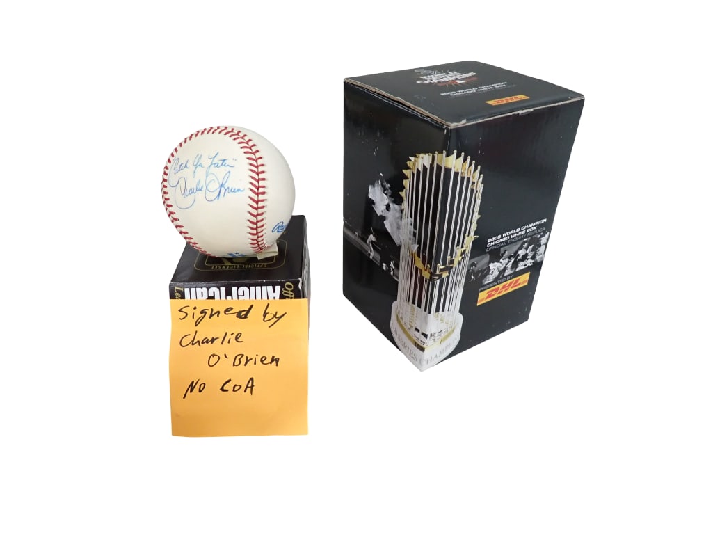 Baseball Signed Charlie O'Brien NO COA and 2005 World Champion Chicago White Sox Official Trophy Rep (1 of 7)