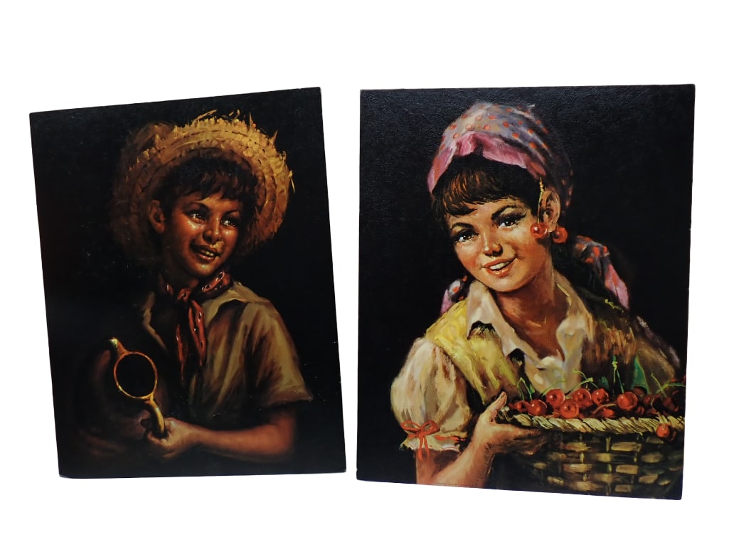 2 Vtg 1960s-70s Prints incl "Country Girl" Eva Holusa Canvas Print and "Country Boy" Print by Tovine (1 of 5)