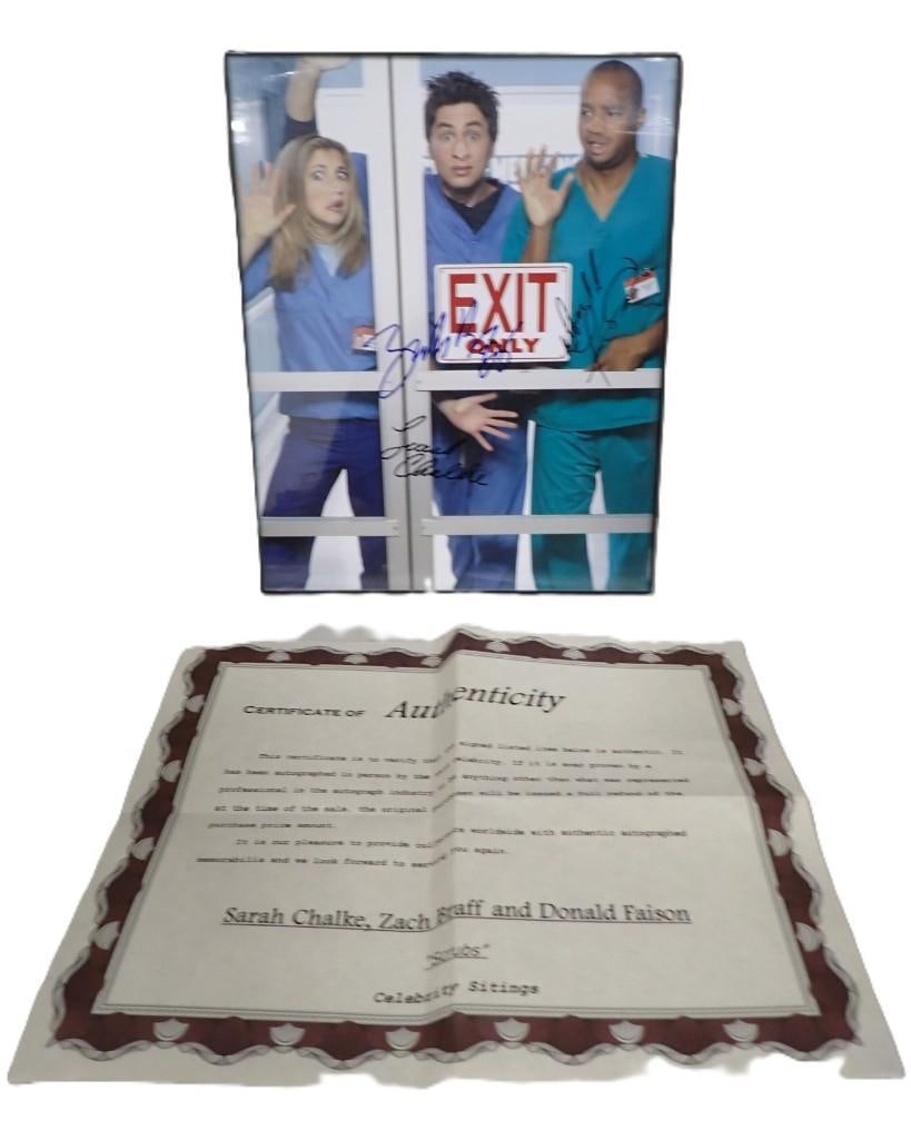 Framed Scrubs TV Show Picture Signed by Zach Braff, Sarah Chalke and Donald Faison with COA (1 of 7)