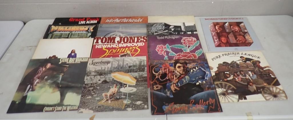 Vinyl Record Album lot including BTO, Grand Funk, Tom Jones, Todd Rundgren, Supertramp, We are the W: Vinyl Record Album lot including Bachman Turner Overdrive, Grand Funk, Tom Jones, Todd Rundgren, Supertramp, We are the World, Stevie Ray Vaughan, Pure Prairie League, Gerry Rafferty, Spinners, Chicag