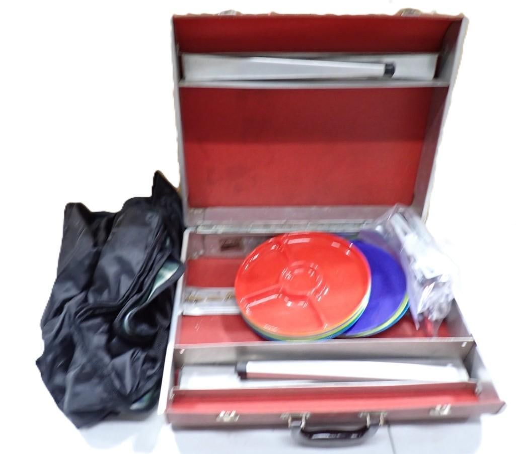 Vintage Colorful Picnic Set with Built in case / Mini Table, plus plates and Utensils (1 of 13)