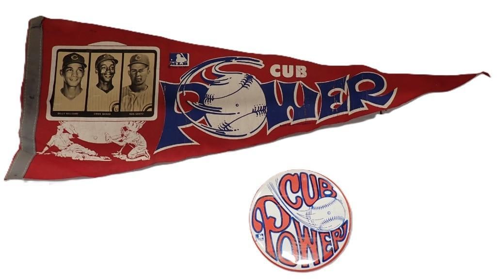 Vintage Circa 1960's Chicago Cubs Cub Power Pennant and a Button (1 of 6)