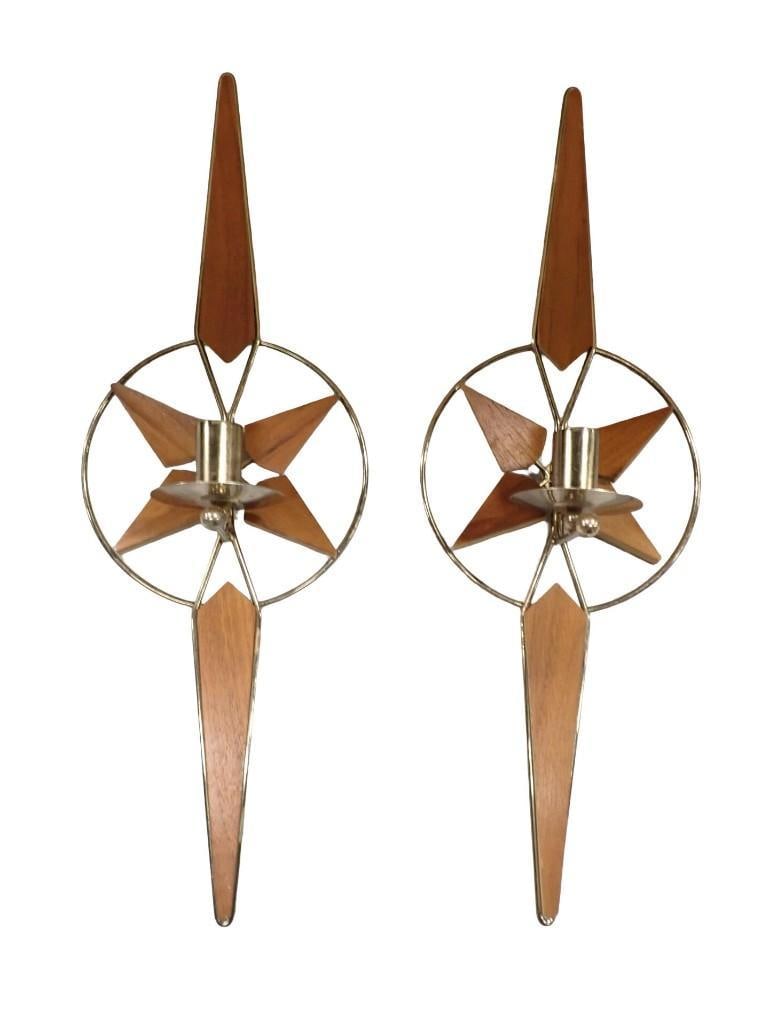 Pair of Vintage MCM Sunburst Atomic Wall Hanging Candle Holders (1 of 6)