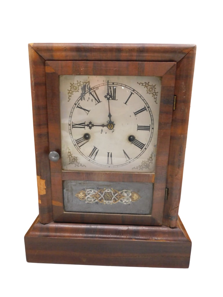Vintage or Antique Mantel Clock with Door - untested: Vintage or Antique Mantel Clock with Door - untested All pictures are considered part of the description and should be examined carefully by bidders. Live Auctioneers is now offering Live Shipping thr