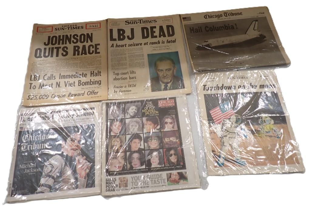 Lot of Historical Newspapers including Michael Jackson Death, Johnson Quits Race, LBJ Dead, Moon (1 of 7)