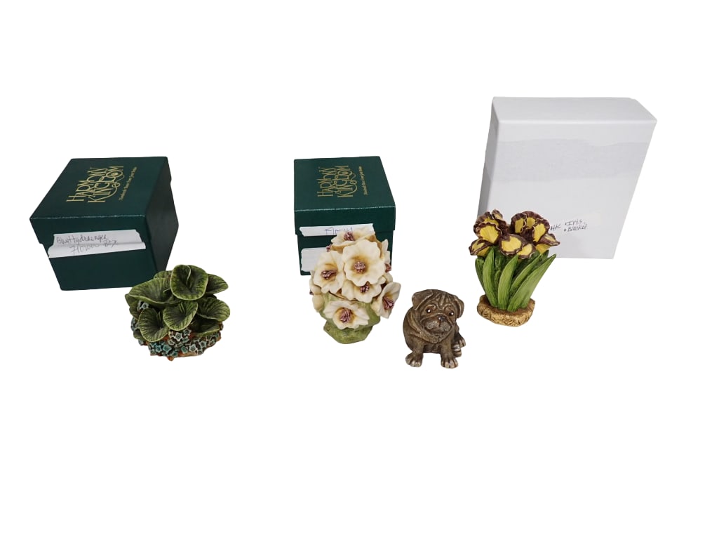 4 Harmony Garden Figures incl Bulldog and 3 Plants or Floral Arrangements (1 of 5)