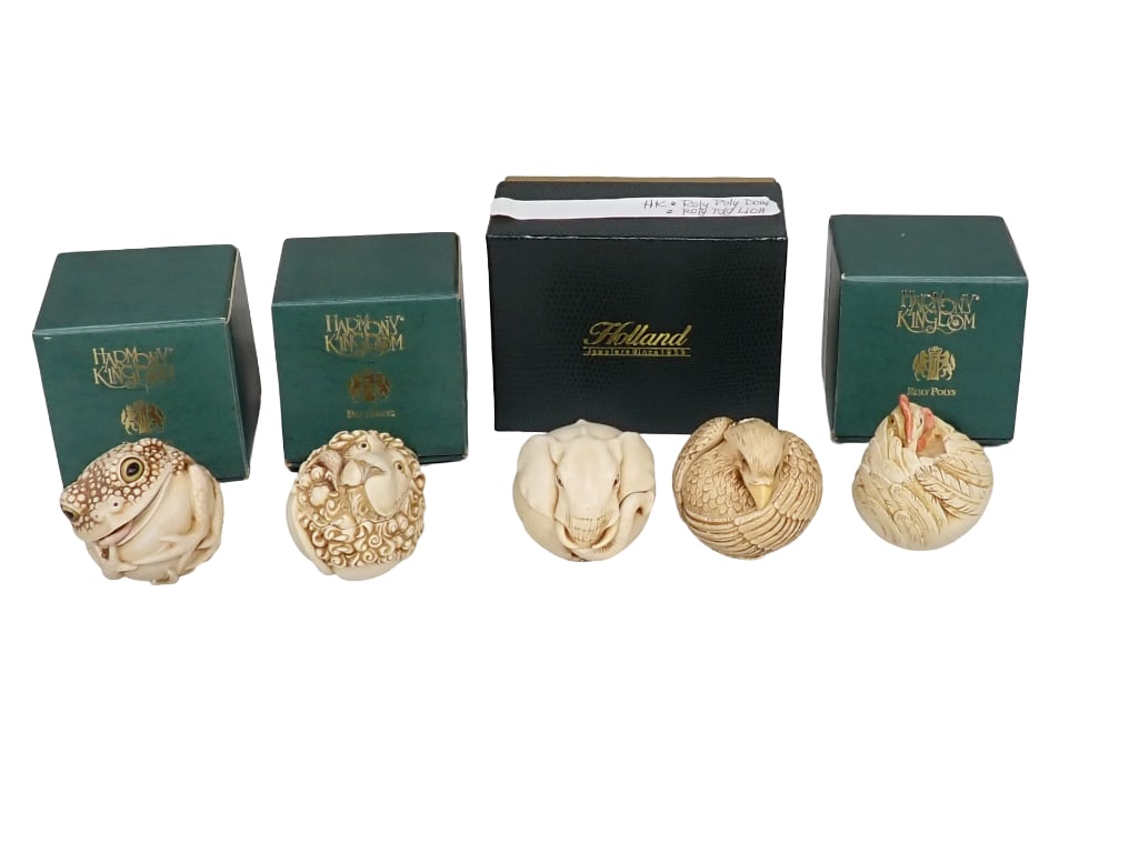5 Harmony Kingdom Roly Poly Trinket Boxes incl Frog, Lion, Elephant, Eagle, Rooster (1 of 7)