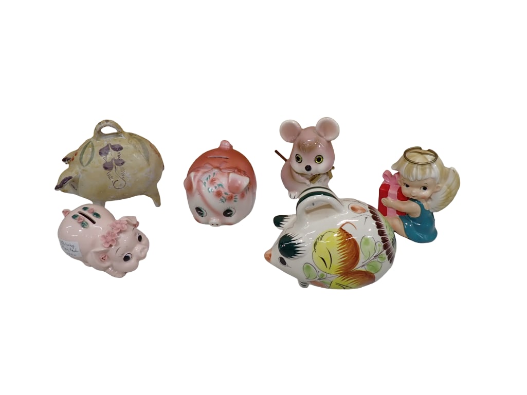 Lot of Vintage Items incl Ceramic Piggy Banks, Lefton Mouse Coin Bank, WD&W Inc Angel Bank (1 of 16)