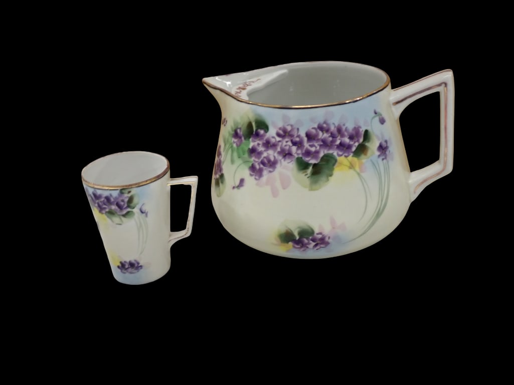 Antique Porcelain Lemonade Pitcher with 1 Cup Grape Design (1 of 8)