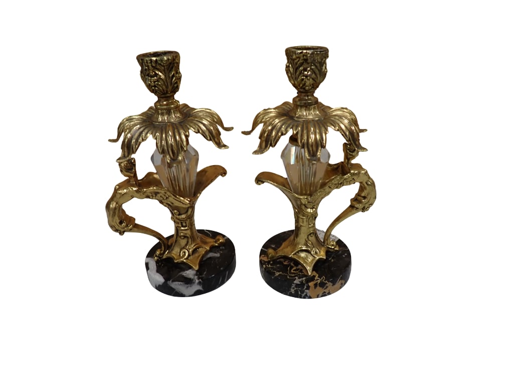 Hollywood Regency Candle Holders Italy, Brass and Marble: Hollywood Regency Candle Holders Italy, Brass and Marble All pictures are considered part of the description and should be examined carefully by bidders. Live Auctioneers is now offering Live Shippi