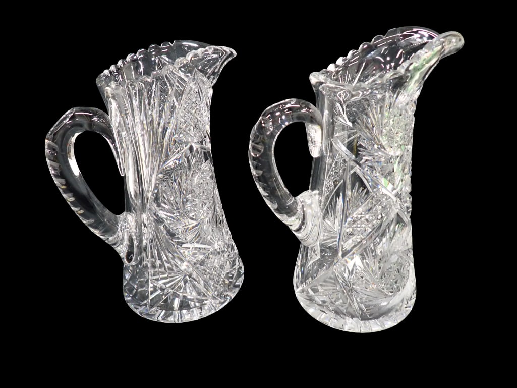 2 Antique American Brilliant Period Cut Glass Water Pitchers Pinwheel Pattern (1 of 6)