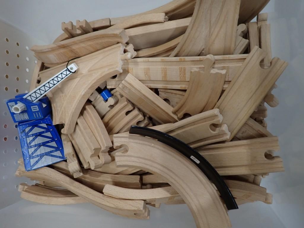 Wood Train Tracks, Etc Lot incl Brio?: Wood Train Tracks, Etc Lot incl Brio? All pictures are considered part of the description and should be examined carefully by bidders. Live Auctioneers is now offering Live Shipping through them. This
