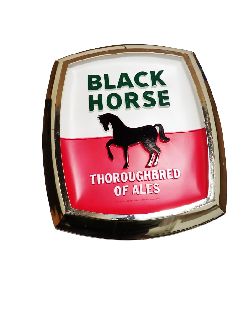 Vintage Black Horse Thoroughbred of Ales Bar Sign: Vintage Black Horse Thoroughbred of Ales Bar Sign All pictures are considered part of the description and should be examined carefully by bidders. Live Auctioneers is now offering Live Shipping throug