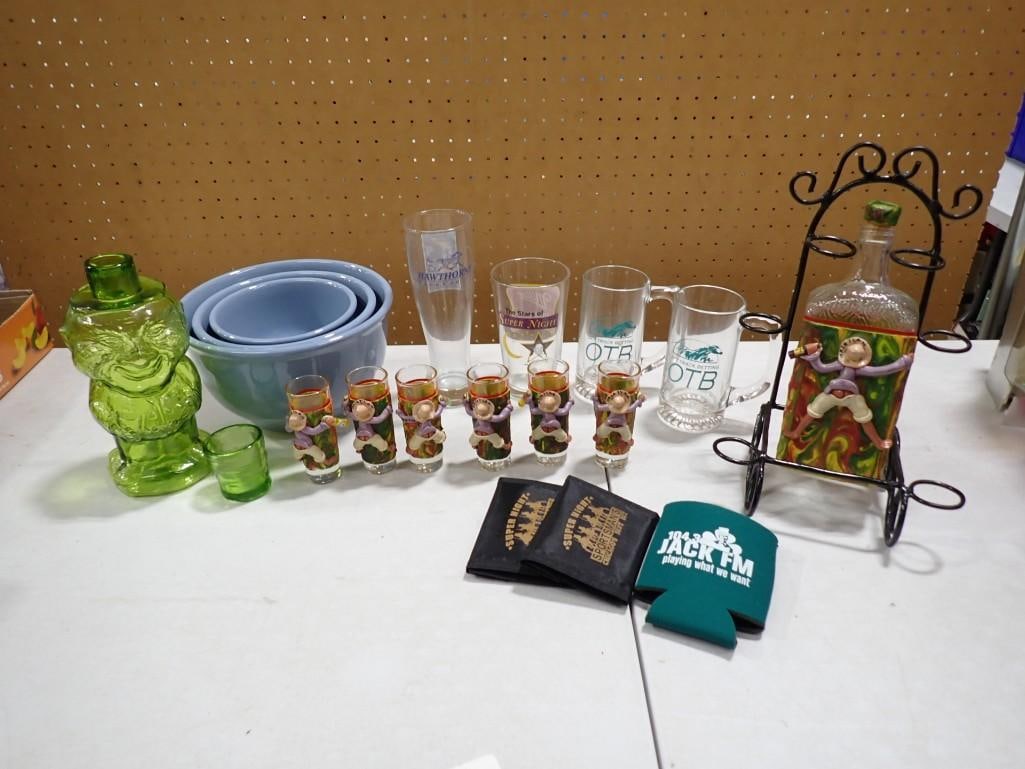 Kitchen and Bar Lot incl Decanter Set with 6 Shot Glasses and Stand, Indiana Glass Tiara Old Man Mou (1 of 8)
