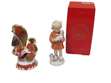 Royal Worcester Imari Cockerel Candle Snuffer and B&G Bing & Grondahl "My Best Friend" Porcelain Fig