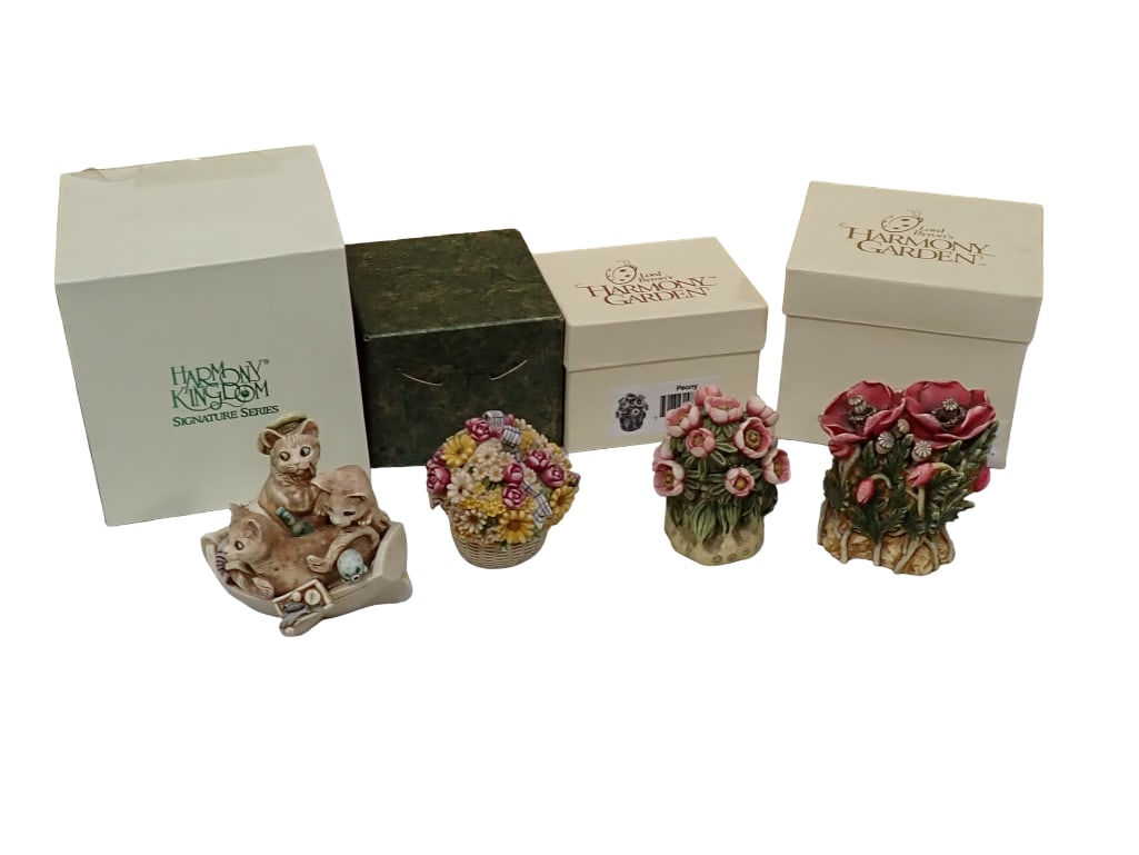 Harmony Kingdom Lawrence Ahoy 2003 Cats on Argo Boat, Harmony Kingdom Daisy Basket Trinket Box, (1 of 4)