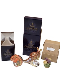 Royal Crown Derby Red Squirrel Paperweight, Royal Crown Derby Kangaroo Paperweight, Lord Byron's Har