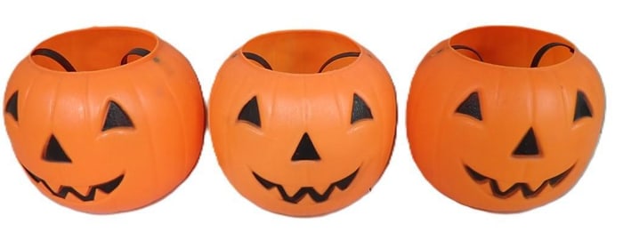 3 Blow Mold Halloween Pumpkin / Jack-O-Lantern Candy Baskets