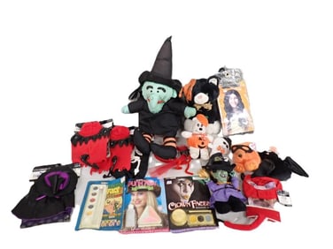 Halloween Lot including Plush, Witches, Make-Up, Clown Faces, Decorations, etc.