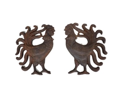 Vintage or Antique Rooster and Chicken Cast Iron Wall Hangings