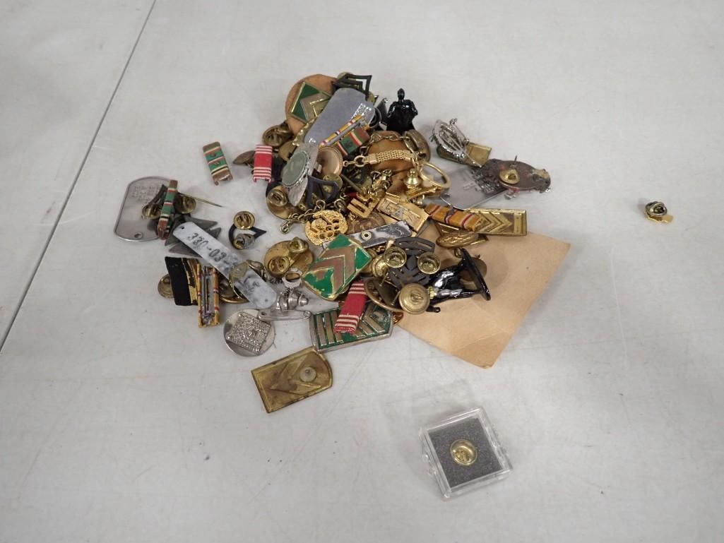 Lot of assorted Pins, Medals, Badges, etc. Including Military (1 of 6)